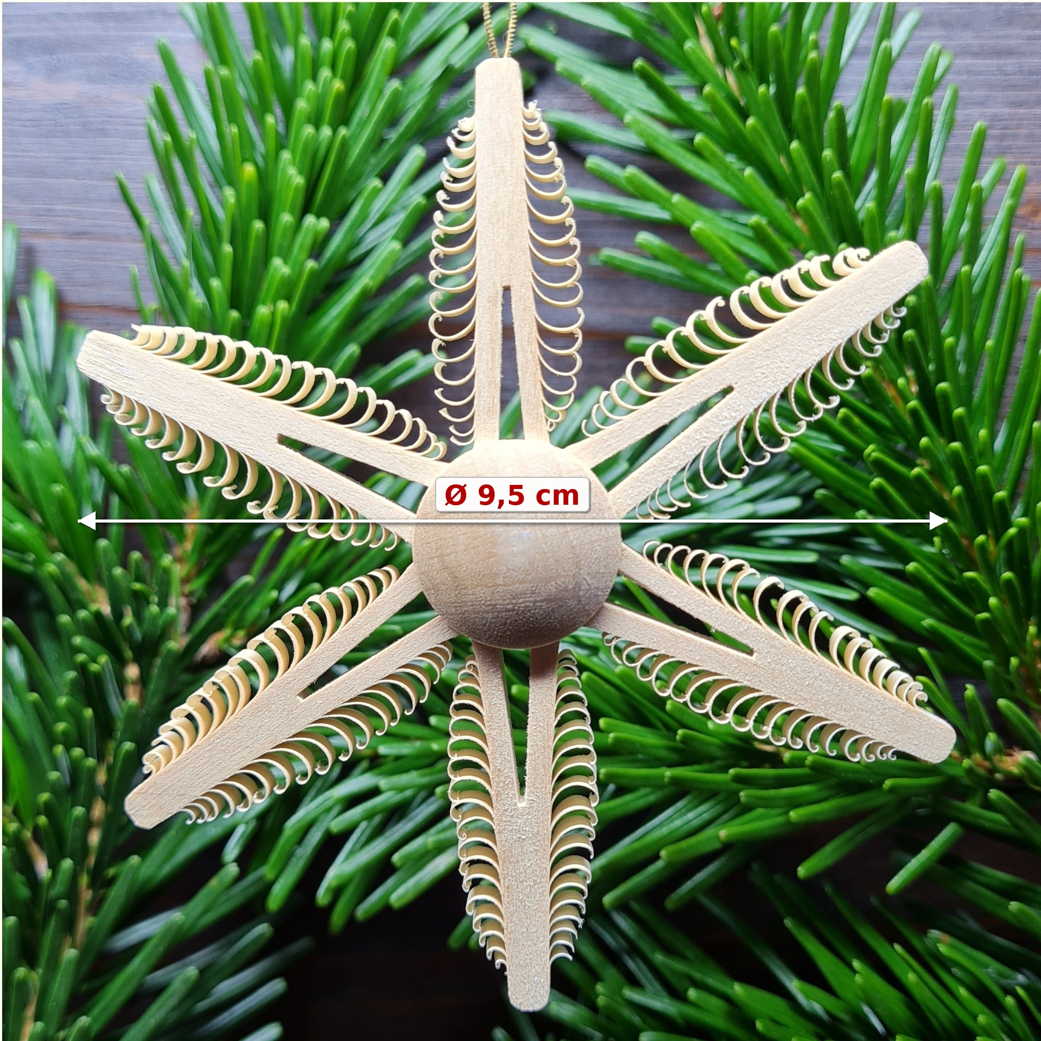 Spanstern Ø 9,5 cm aus Holz handgefertigt – Holzstern Christbaumschmuck Fensterdeko Erzgebirge – Bild 2