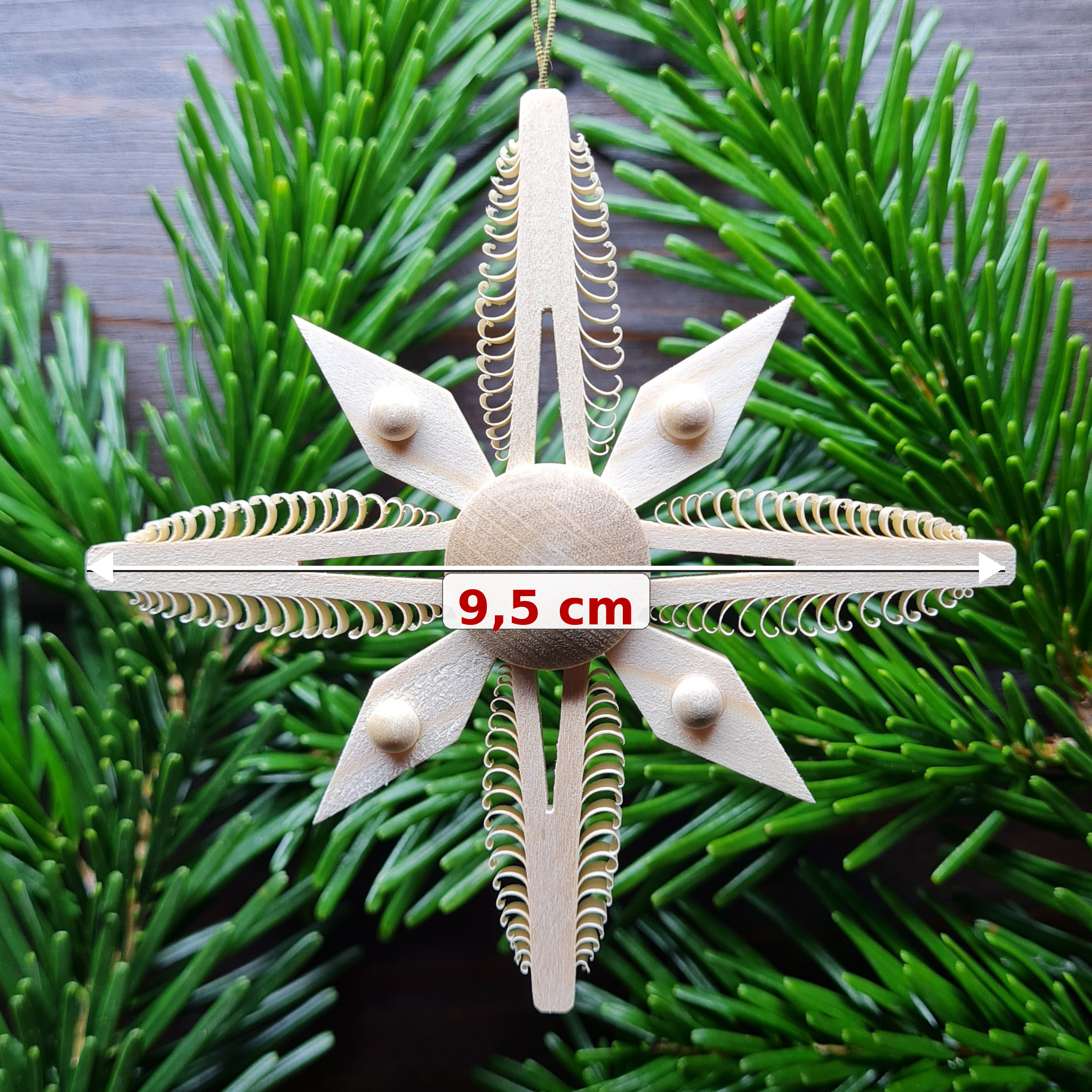 Spanstern B107 helle Mitte Holzstern Ø 9,5 cm – handgefertigter Baumbehang Weihnachtsdeko Erzgebirge – Bild 3