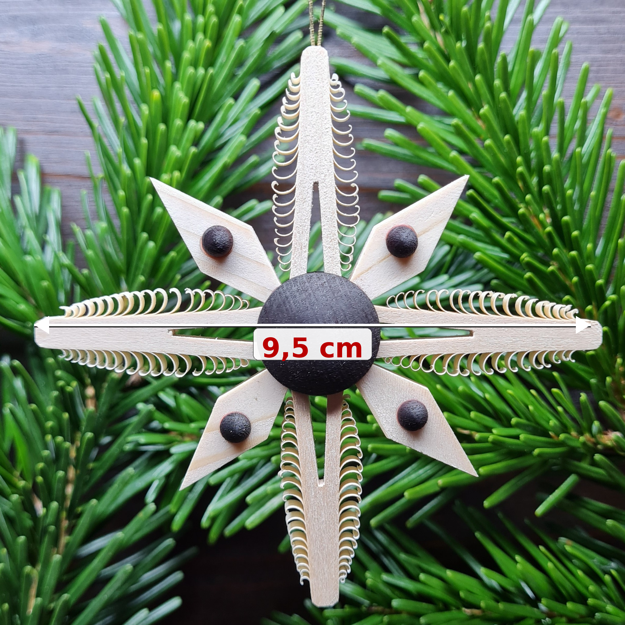 Spanstern B108 dunkle Mitte Holzstern Ø 9,5 cm – Baumbehang Weihnachtsdeko Erzgebirge – Bild 3