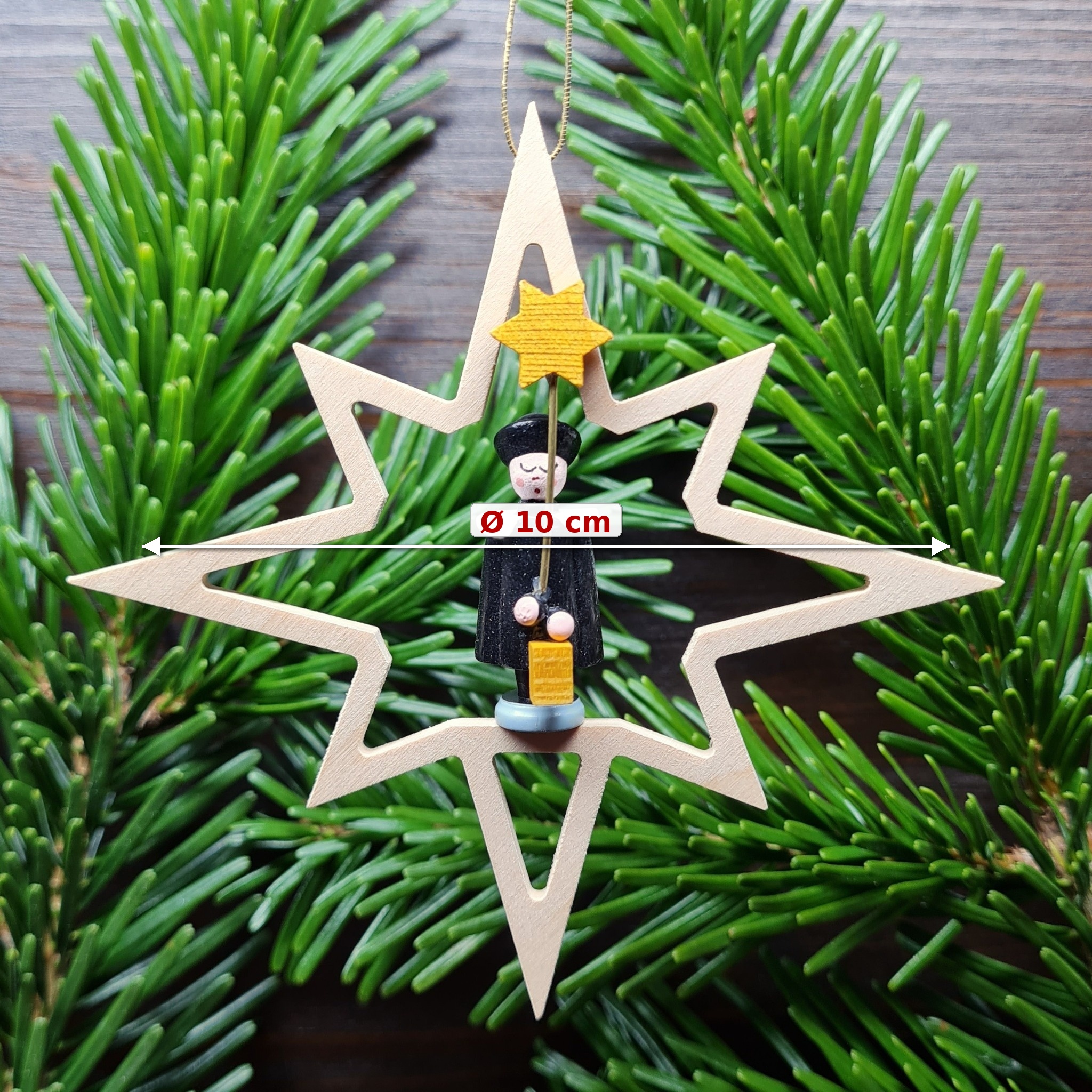 Holzstern mit Kurrendesänger Ø 10 cm – Christbaumschmuck Weihnachtsdeko Erzgebirge – Bild 2