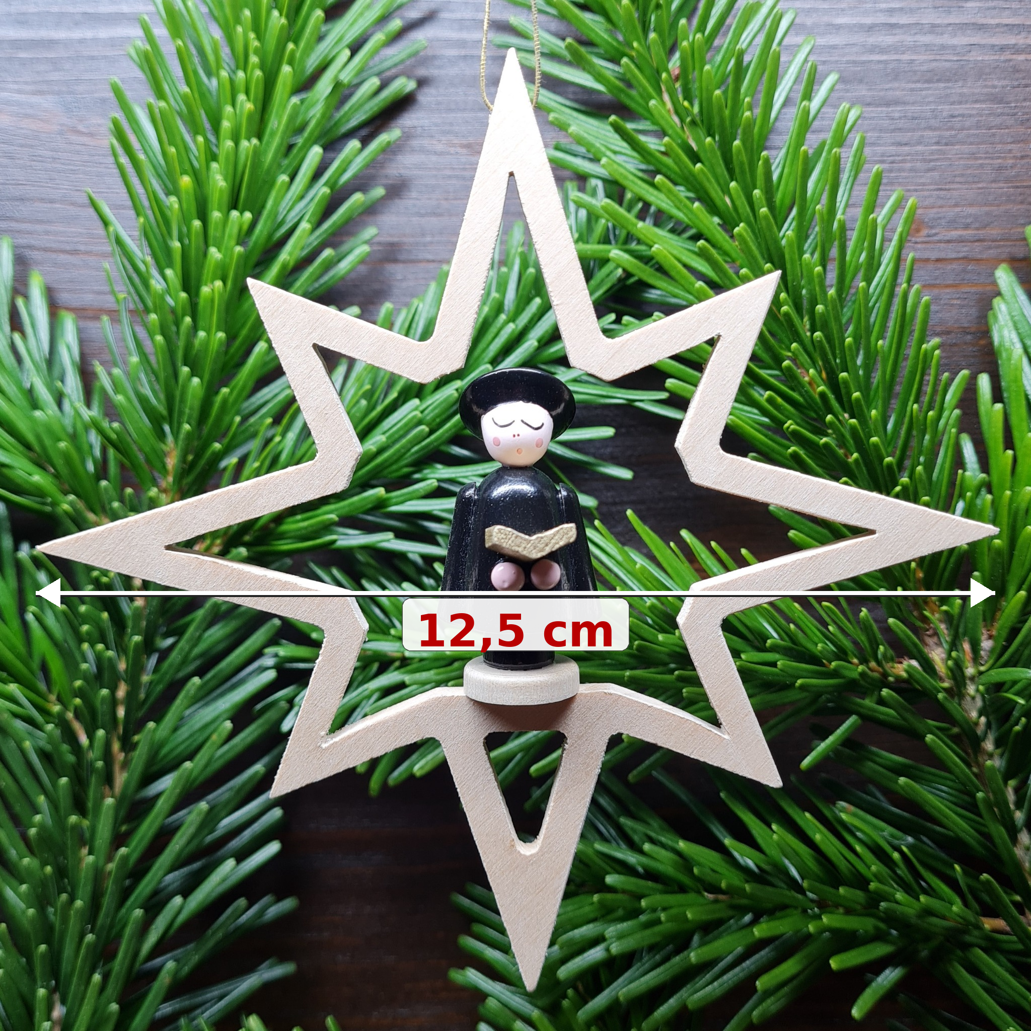 Kurrendesänger mit Buch - Holzstern Ø 12,5 cm Christbaumschmuck Weihnachtsdeko Erzgebirge – Bild 3