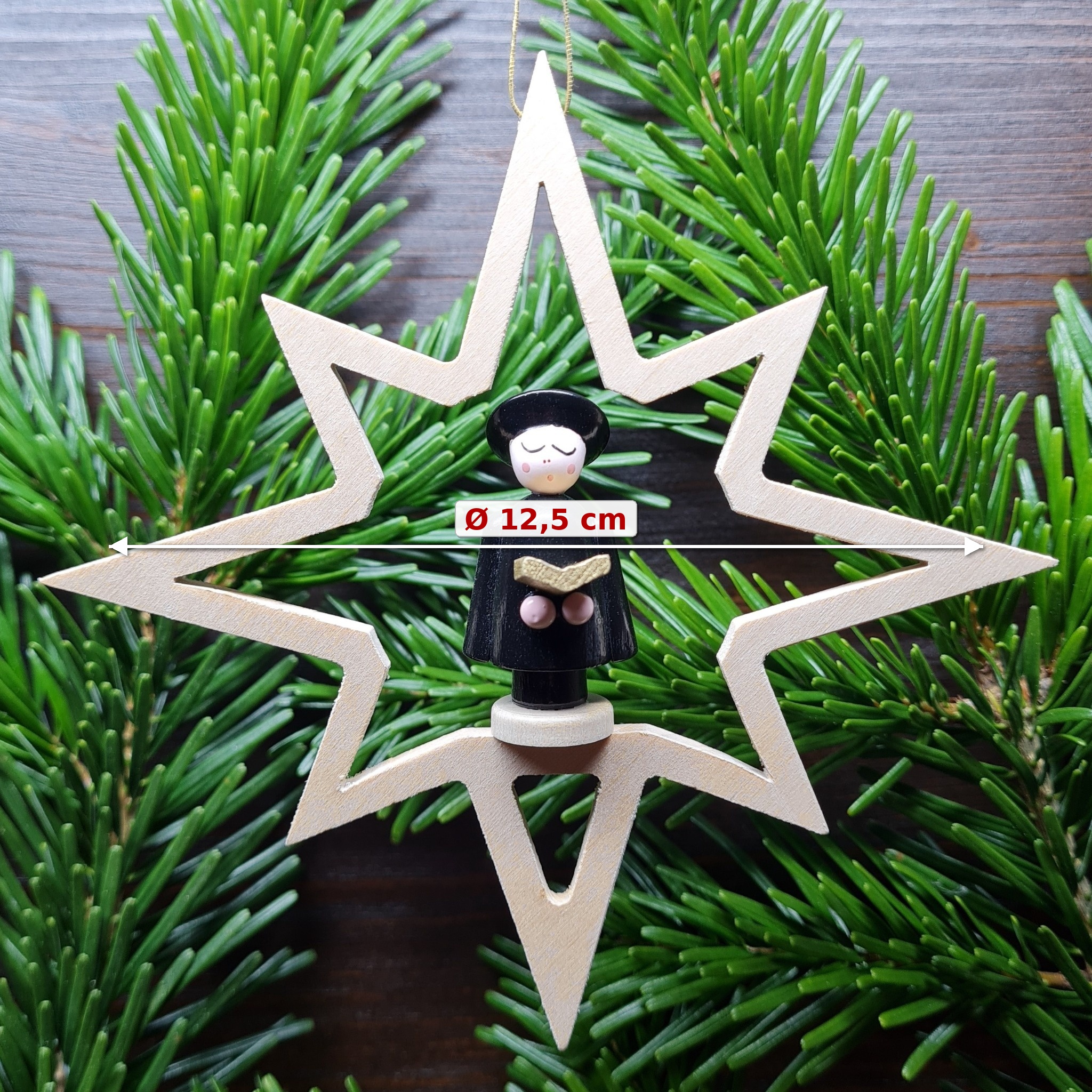 Kurrendesänger mit Buch - Holzstern Ø 12,5 cm Christbaumschmuck Weihnachtsdeko Erzgebirge – Bild 2