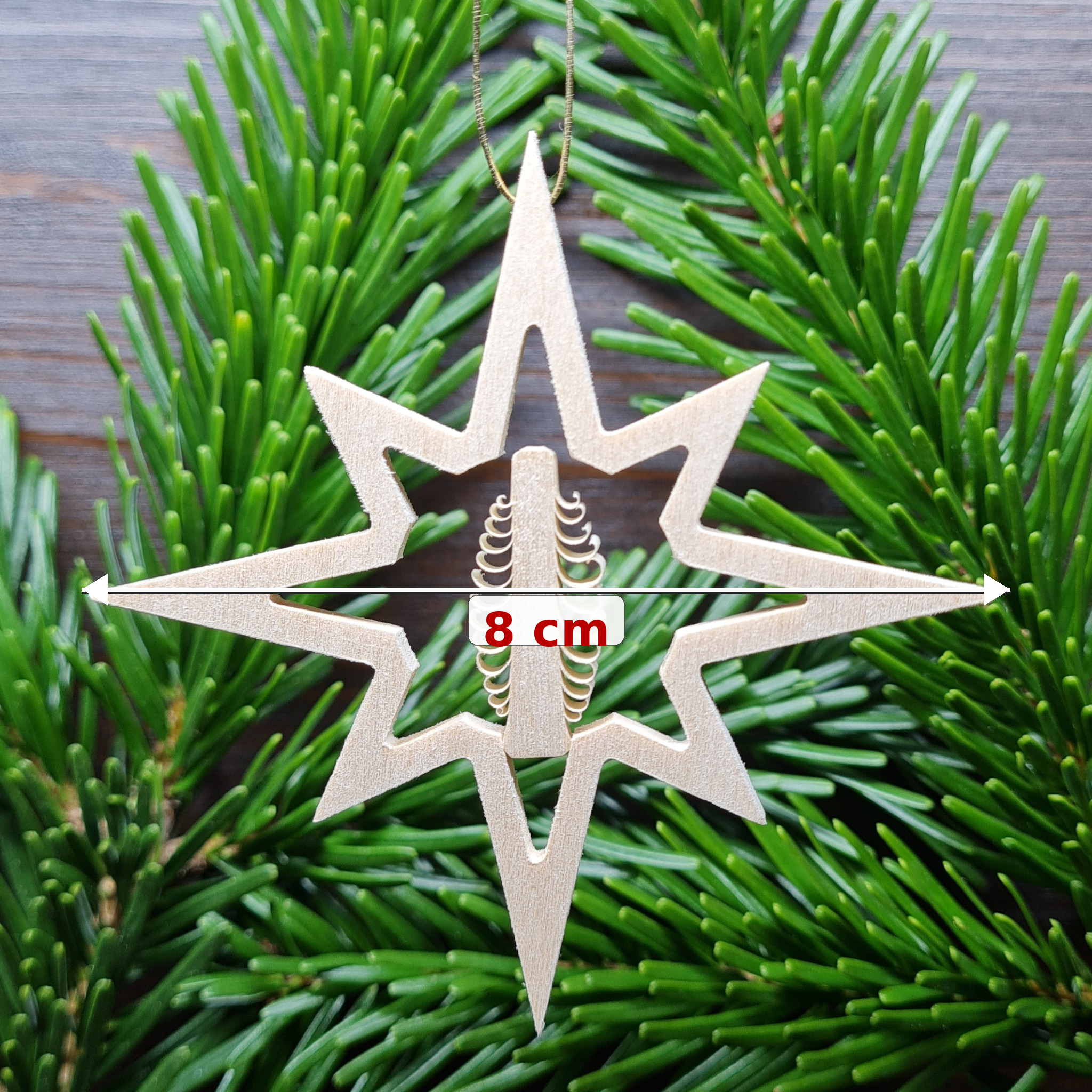 Holzstern mit Spanbaum Ø 8 cm – Christbaumschmuck Baumbehang Holzdeko Erzgebirge – Bild 3
