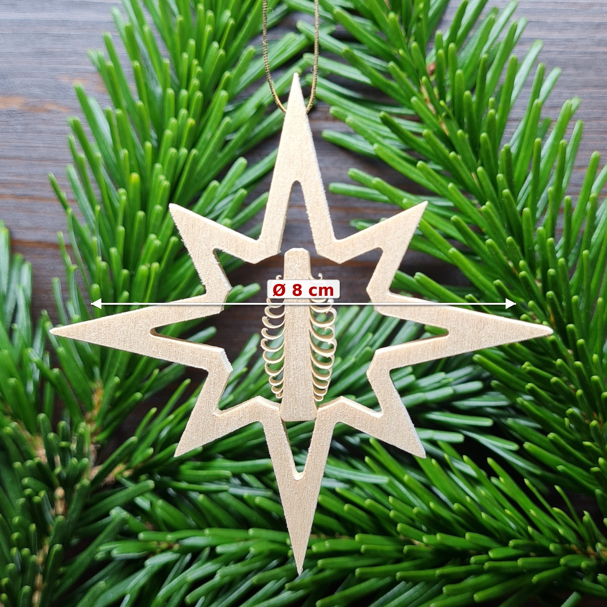 Holzstern mit Spanbaum Ø 8 cm – Christbaumschmuck Baumbehang Holzdeko Erzgebirge – Bild 2