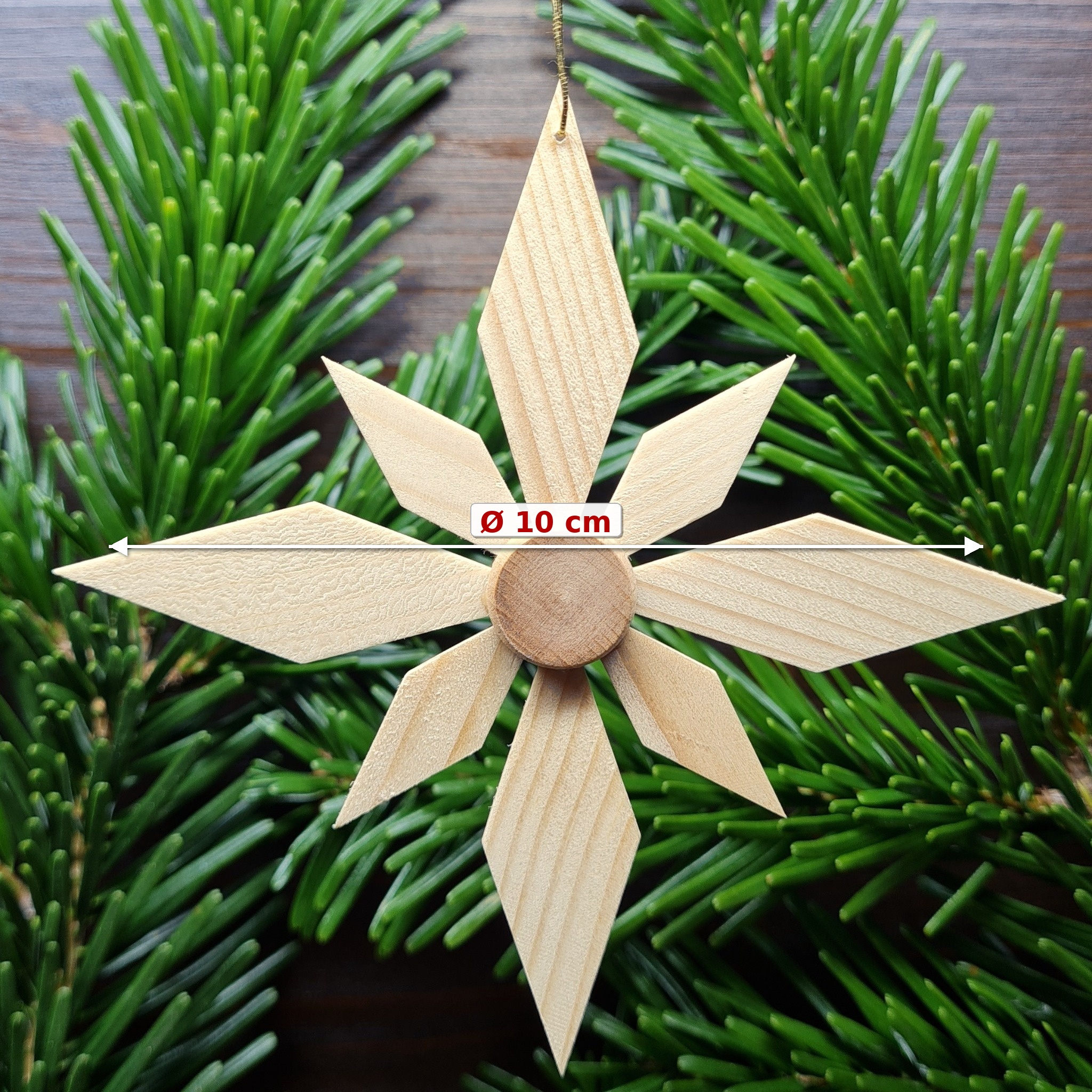 Holzstern Ø 10 cm handgefertigt – Christbaumschmuck Weihnachtsdeko Erzgebirge – Bild 2
