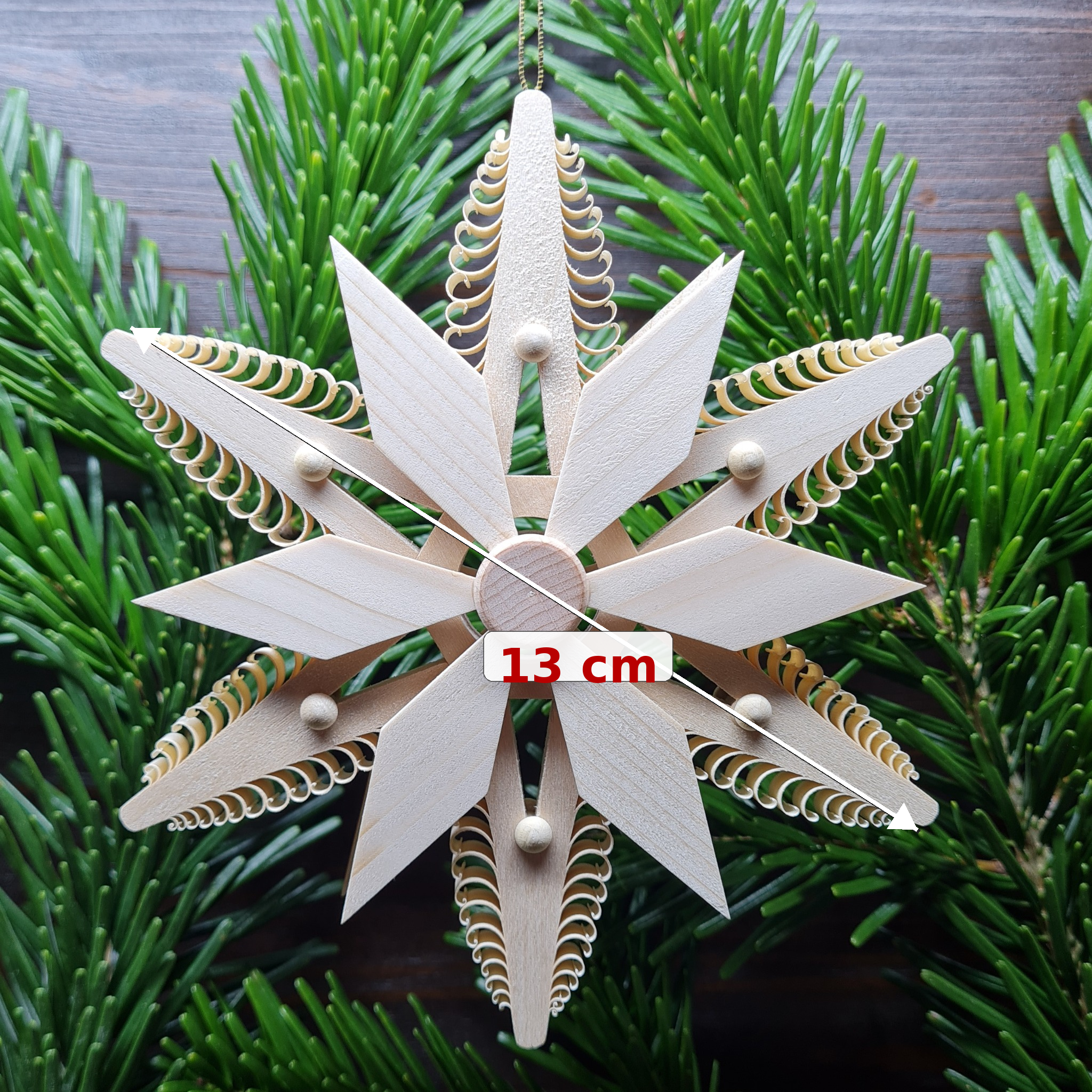 Spanstern Ø 13 cm aus Holz handgefertigt – Holzstern Christbaumschmuck Fensterdeko Erzgebirge – Bild 3