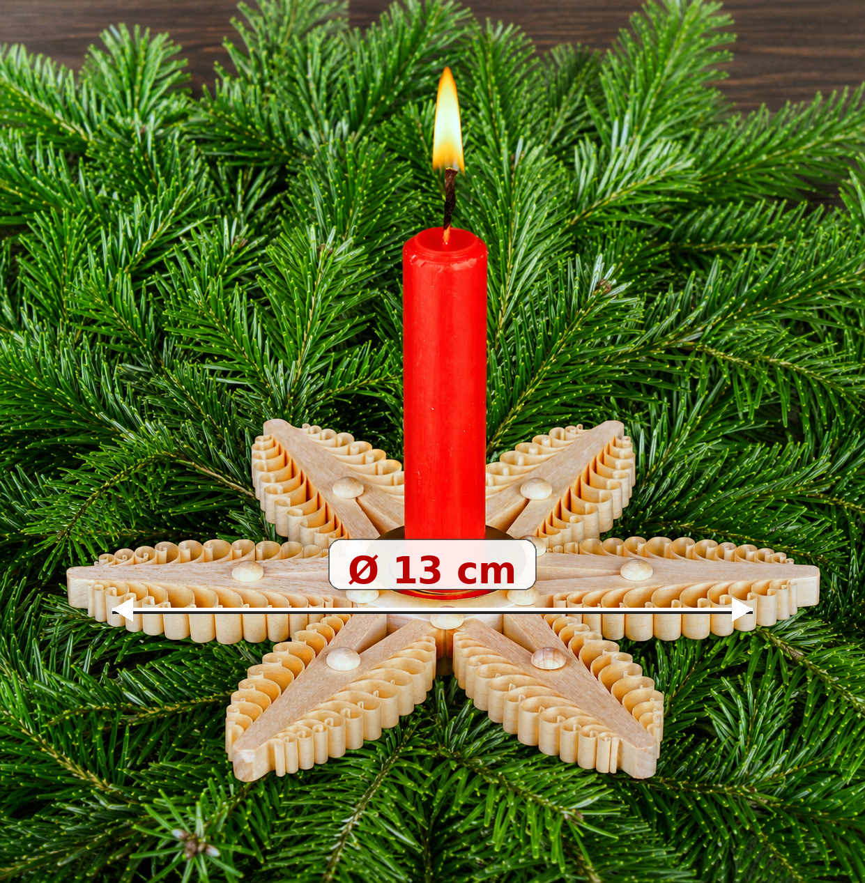 Kerzenhalter Spanstern Ø 13 cm aus Holz – handgefertigte Weihnachtsdeko Erzgebirge – Bild 3