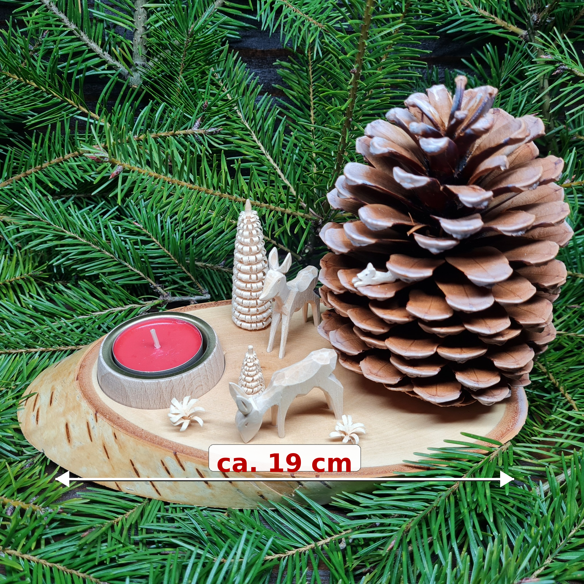 Teelichthalter Pinienzapfen mit 2 Rehen aus Holz – Kerzenhalter Weihnachtsdeko Erzgebirge – Bild 5