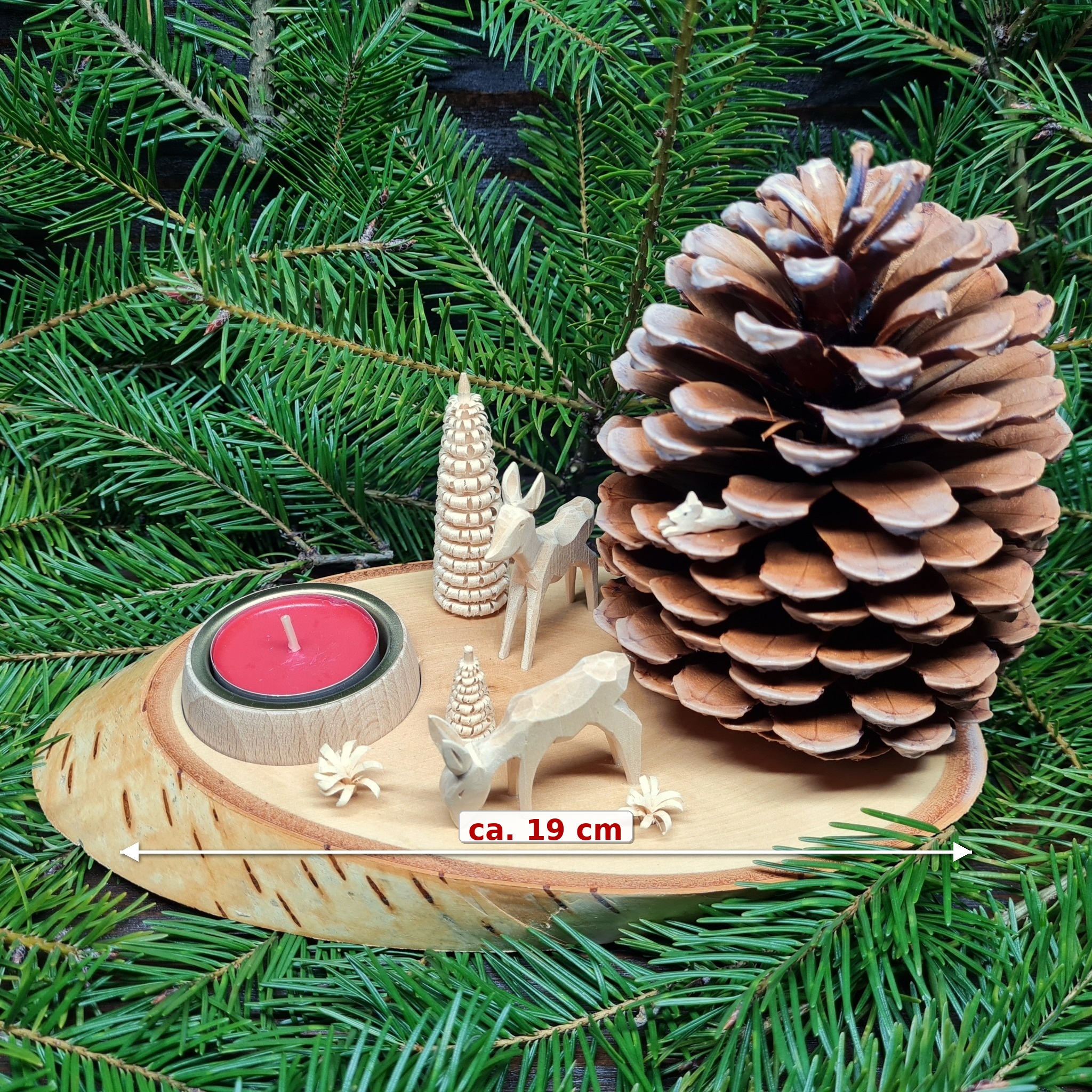 Teelichthalter Pinienzapfen mit 2 Rehen aus Holz – Kerzenhalter Weihnachtsdeko Erzgebirge – Bild 3