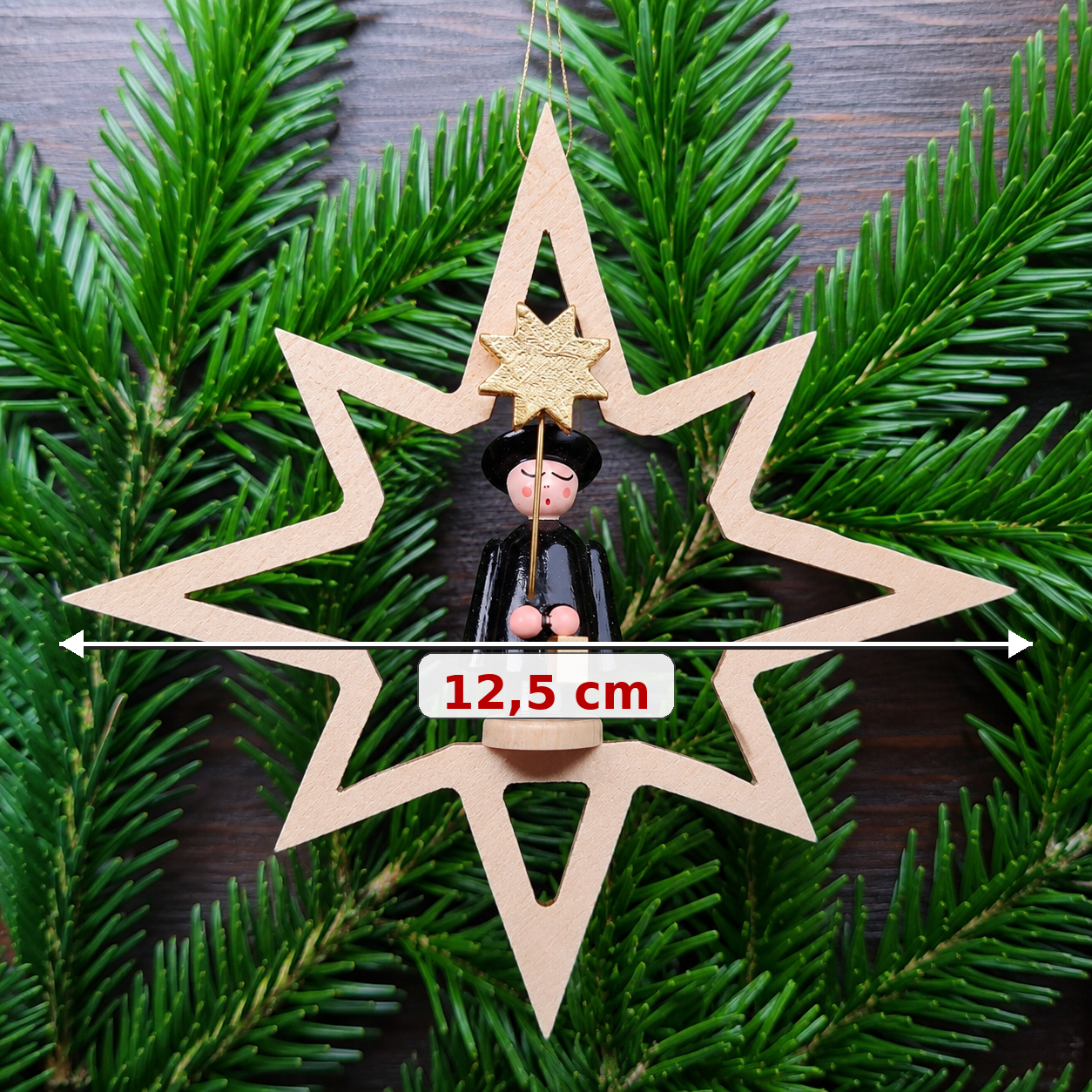 Kurrendesänger mit Stern Ø 12,5 cm – Holzstern Christbaumschmuck Weihnachtsdeko Erzgebirge – Bild 3