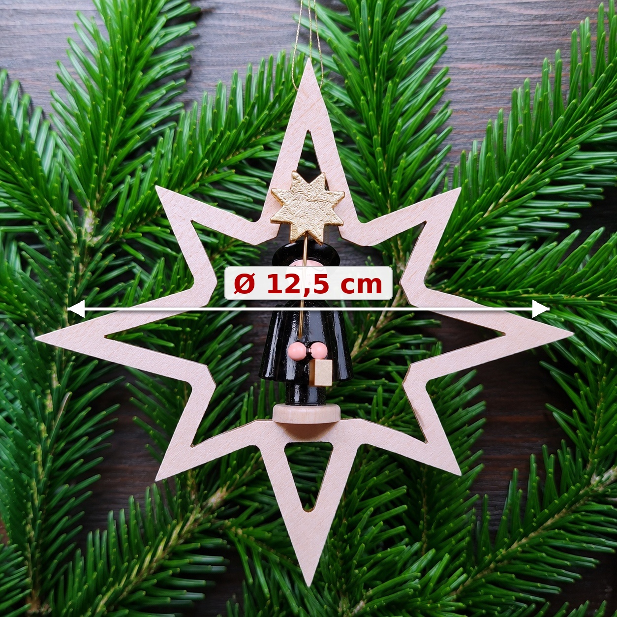 Kurrendesänger mit Stern Ø 12,5 cm – Holzstern Christbaumschmuck Weihnachtsdeko Erzgebirge – Bild 2