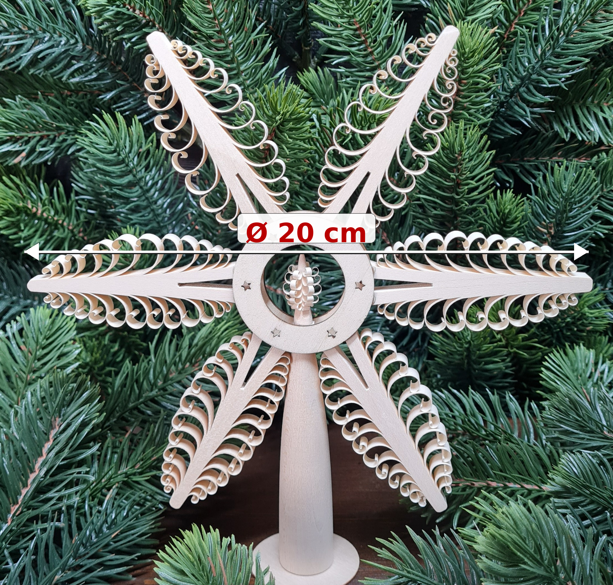 Christbaumspitze natur mit Mittelbaum Ø 20 cm – handgefertigte Baumspitze aus Holz Weihnachtsbaumspitze Erzgebirge – Bild 3