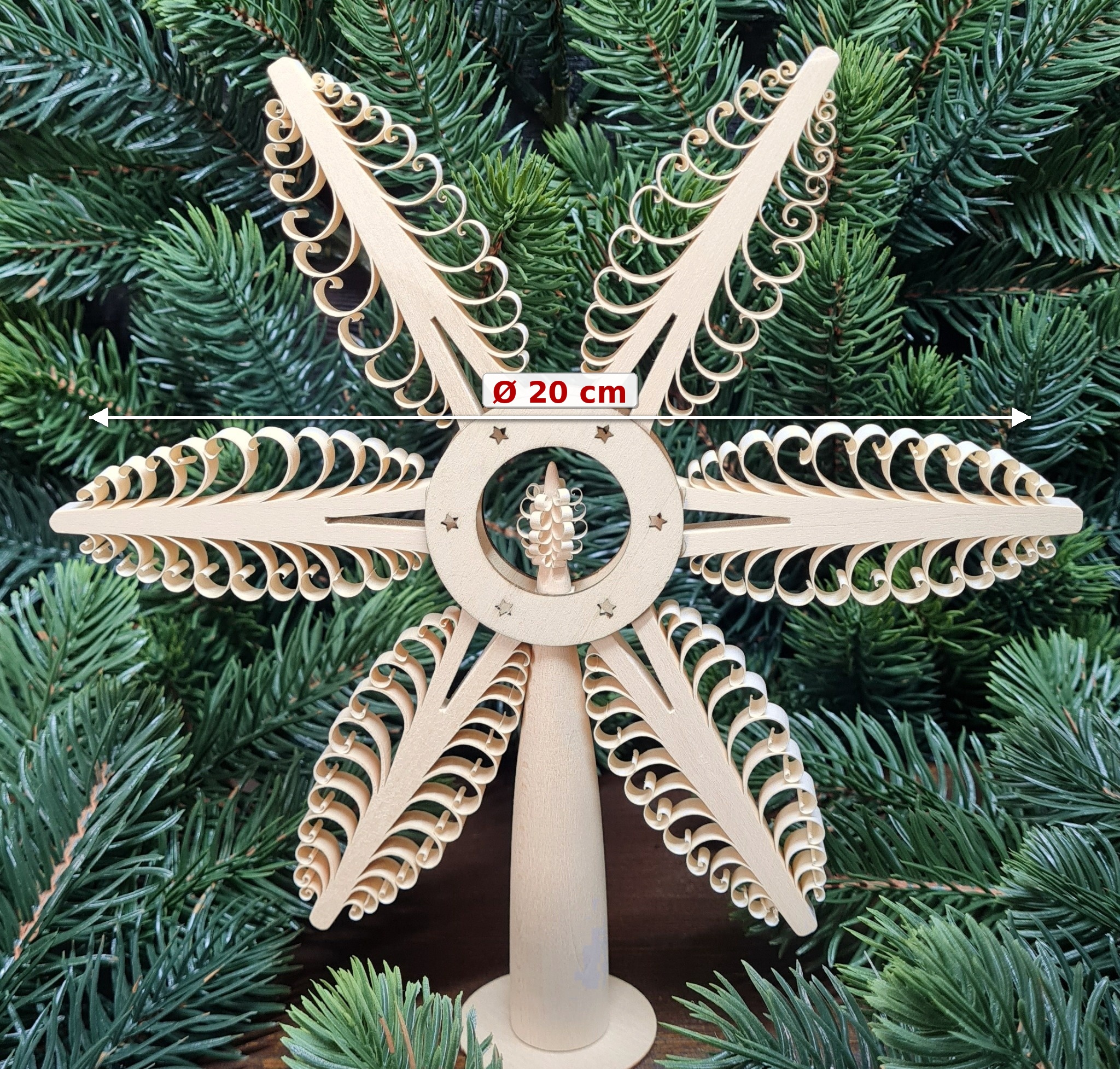 Christbaumspitze natur mit Mittelbaum Ø 20 cm – handgefertigte Baumspitze aus Holz Weihnachtsbaumspitze Erzgebirge – Bild 2