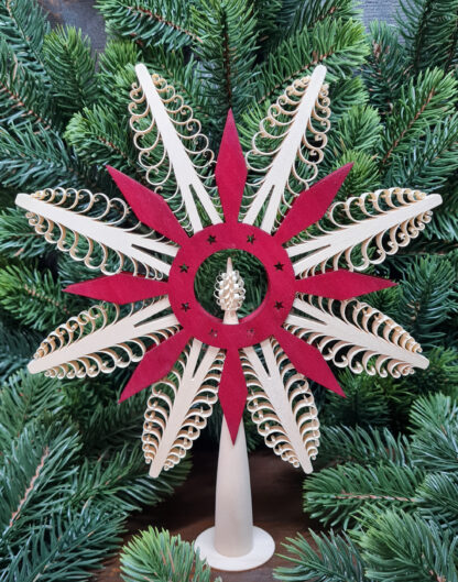 Christbaumspitze Ø21cm aus Holz - rot - Weihnachten