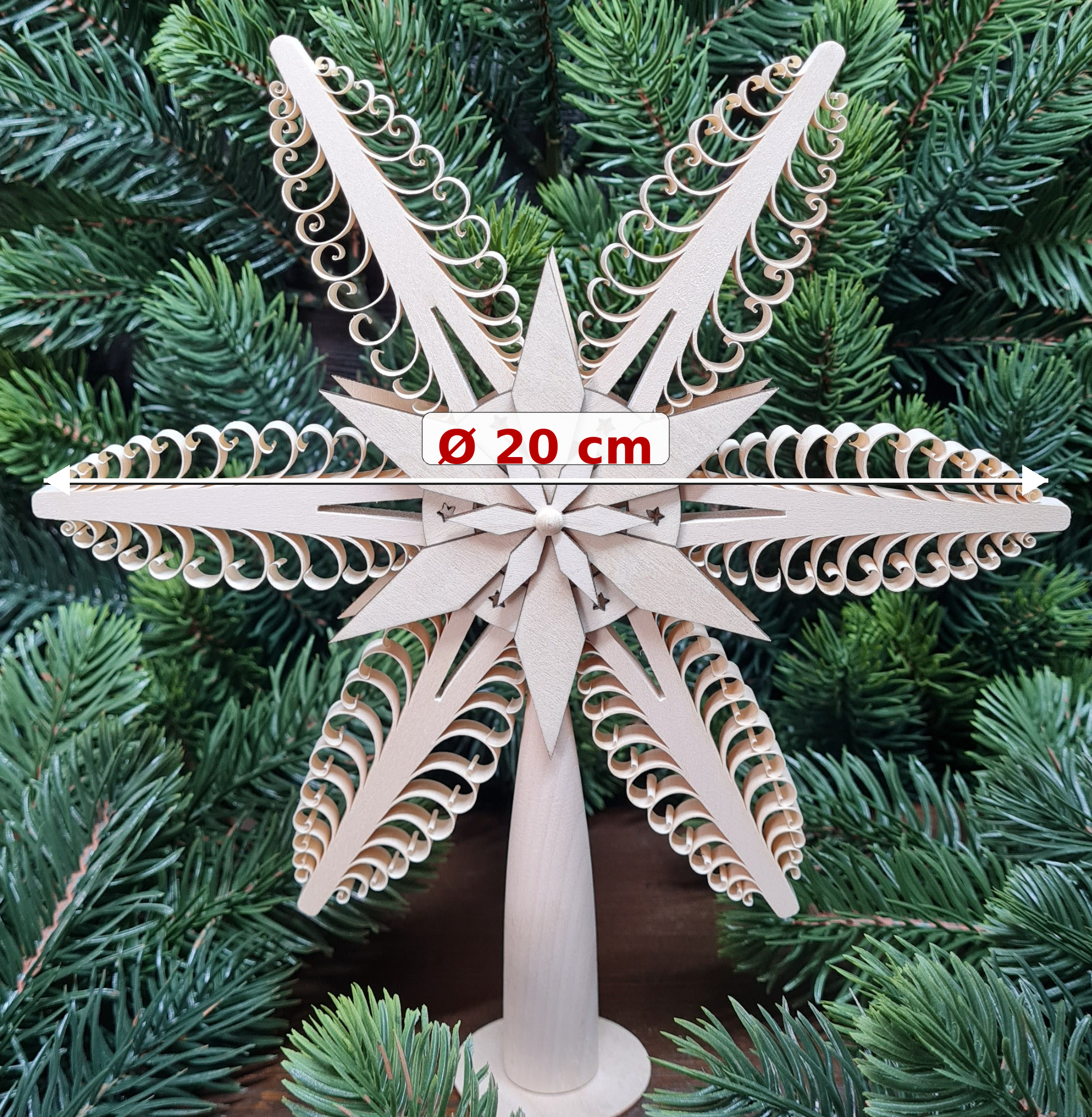 Christbaumspitze natur Holzstern Ø 20 - cm handgefertigt aus Holz Weihnachtsbaumspitze Erzgebirge – Bild 3