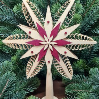 Christbaumspitze mit rotem Holzstern Ø 20 cm – handgefertigte Baumspitze aus Holz