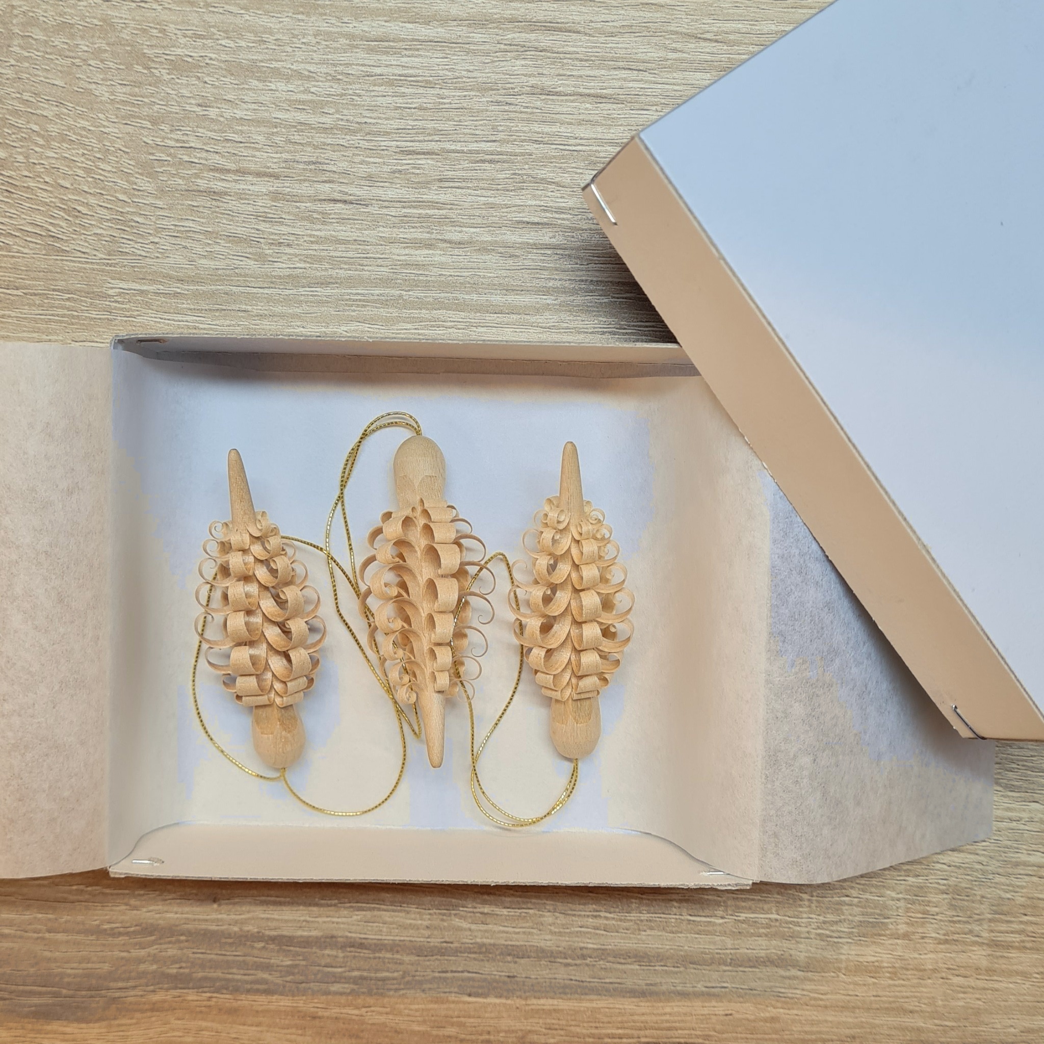 Spanzapfen 3er Set 6 cm aus Holz handgefertigt – Baumbehang Christbaumschmuck Erzgebirge – Bild 3
