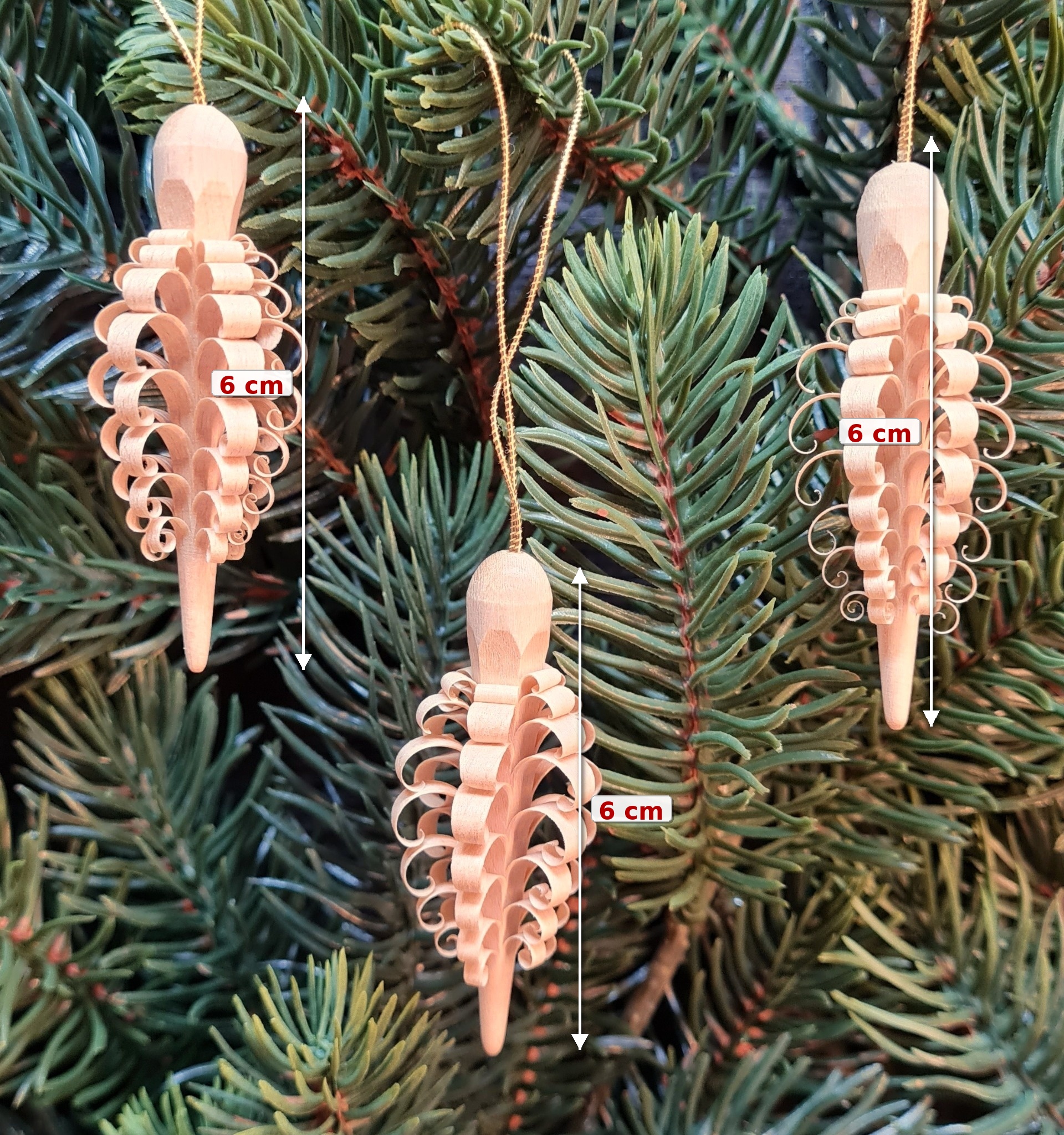 Spanzapfen 3er Set 6 cm aus Holz handgefertigt – Baumbehang Christbaumschmuck Erzgebirge – Bild 2