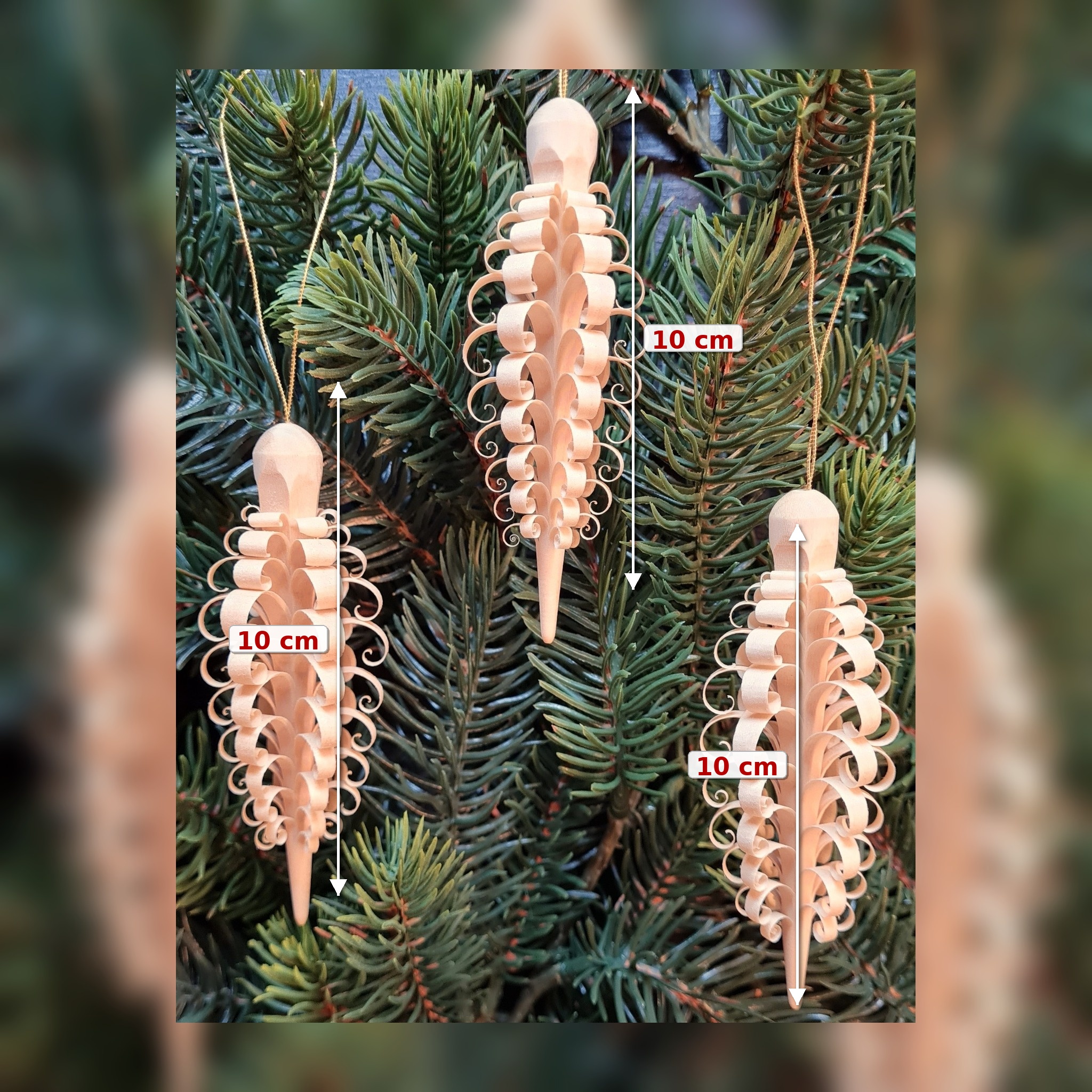Spanzapfen 3er Set 10 cm aus Holz handgefertigt – Baumbehang Christbaumschmuck Erzgebirge – Bild 2